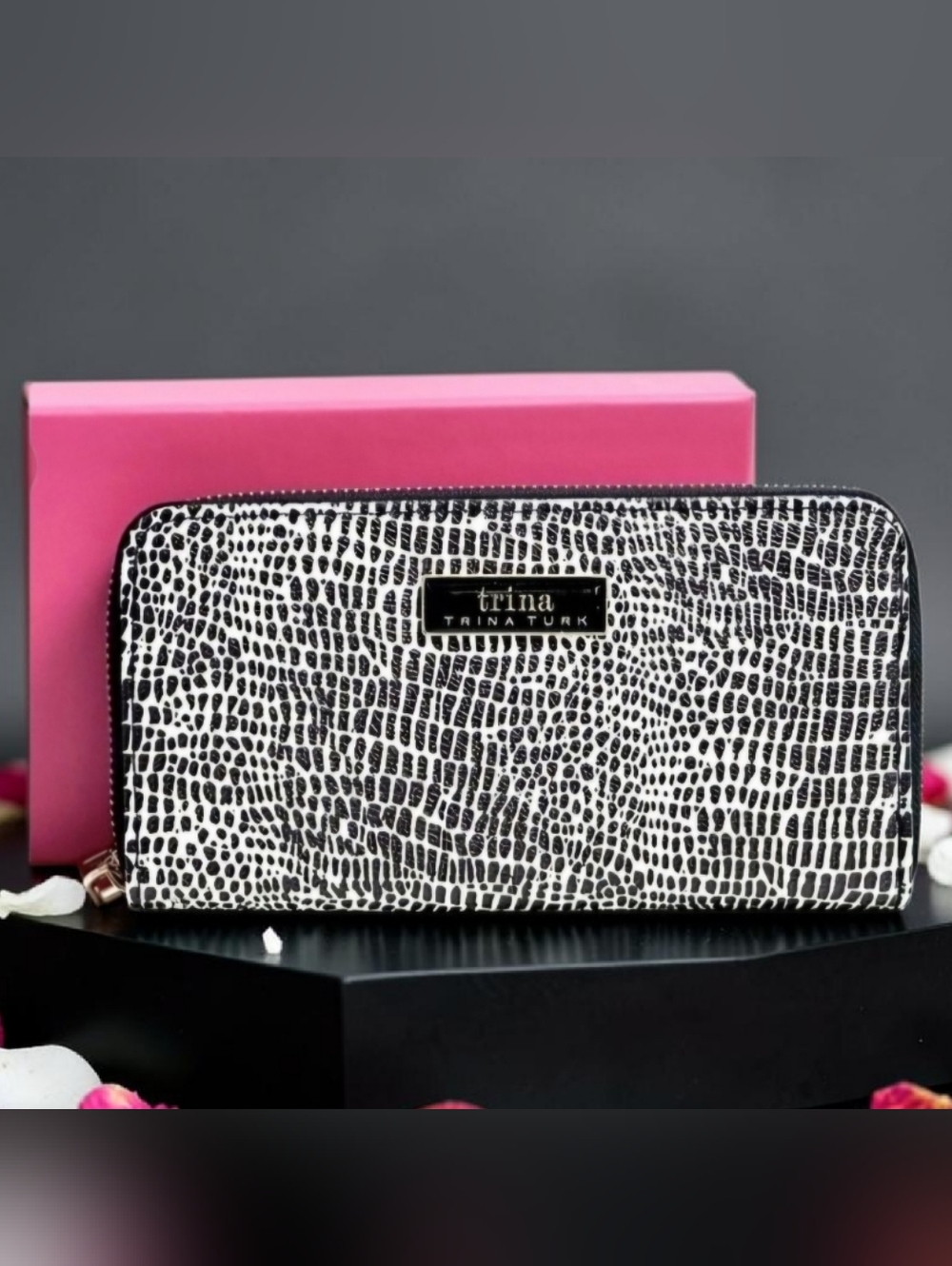 Trina Turk Large Zip Around Croco Wallet NWT